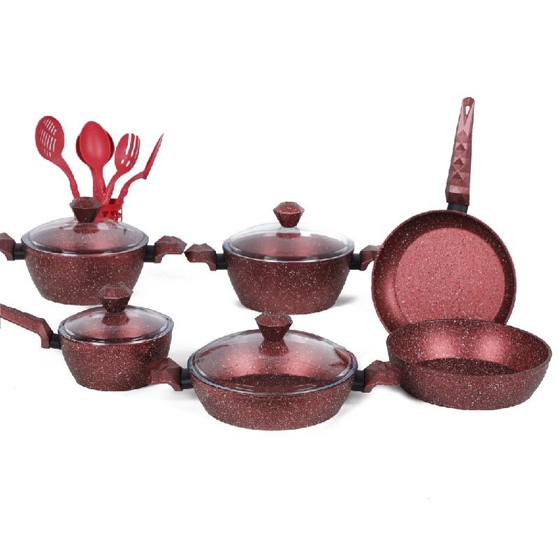 [SIZ16GO-Rouge] Ensemble De Batteries De Cuisine Granite 16 Pièces-SIZAR (Rouge)