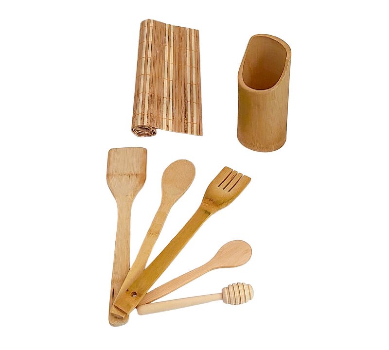 Ensemble de Ustensiles de Cuisine 7 Pièces en Bois Bambou