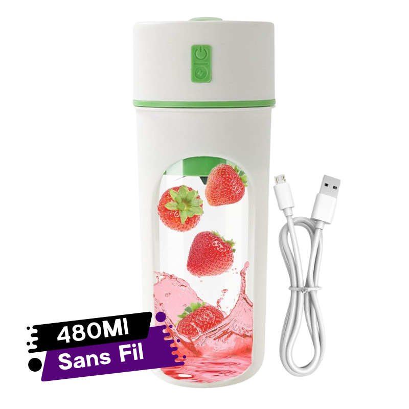 Mini Blender Mixeur Portable Rechargeable Forme Bouteille  480 Ml vert