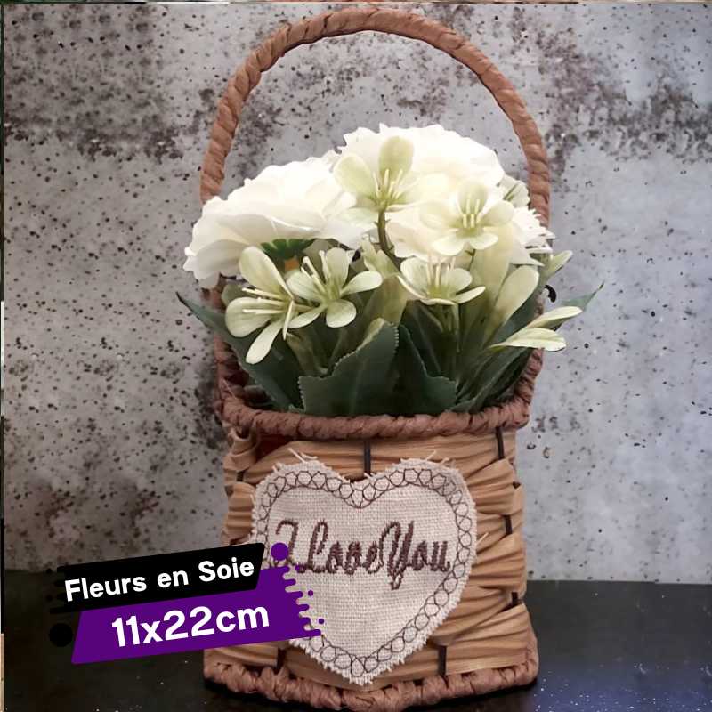 Panier Florale Artificiel  avec des Fleurs Blanches