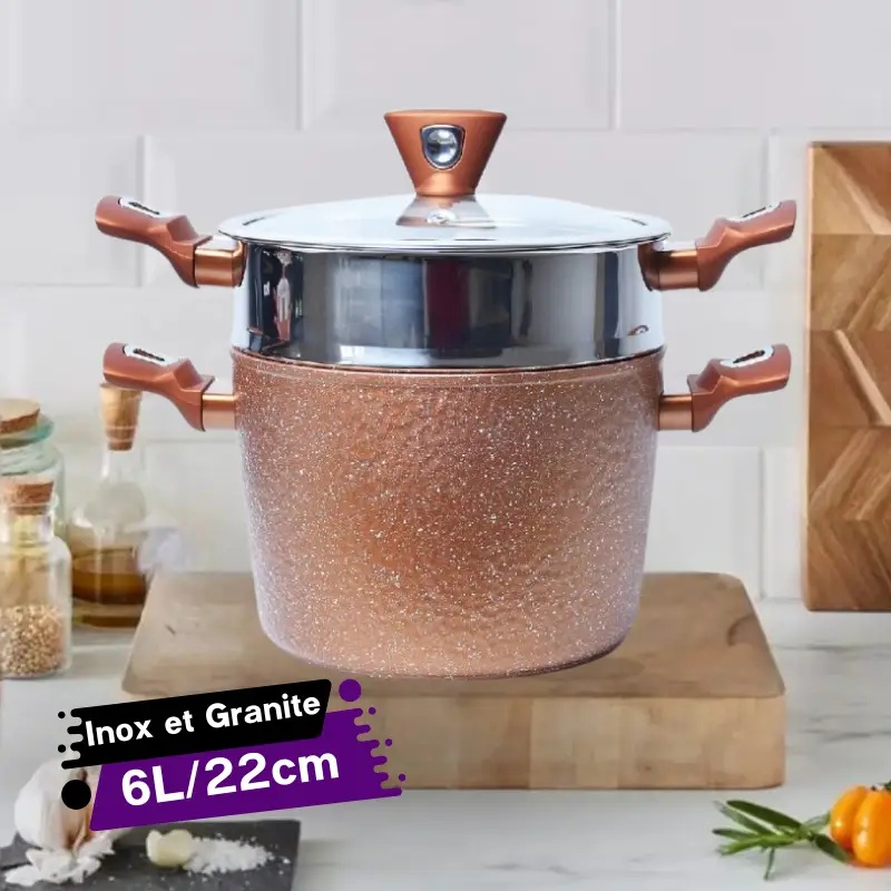 [COUSGH22GO] Couscoussier Inox et Granite Effet Cuivre 6L / 22 cm-Golden House