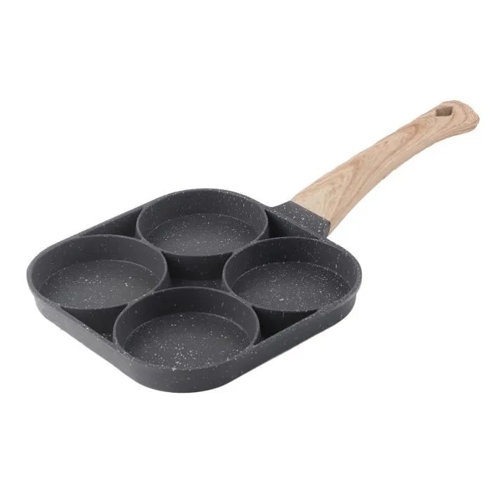 Poêle en Granite pour Œufs et Pancakes – 4 Trous pour le Petit Déjeuner