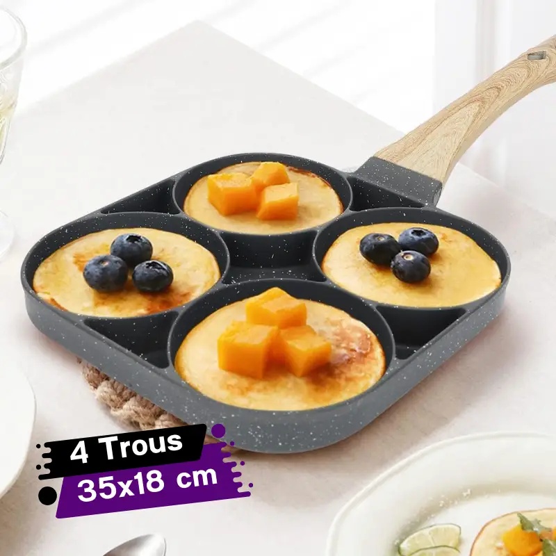 Poêle en Granite pour Œufs et Pancakes – 4 Trous pour le Petit Déjeuner