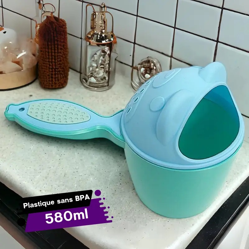 Tasse de Bain pour Bébé vert avec Couvercle Bleu Ciel Safari Cook Plast