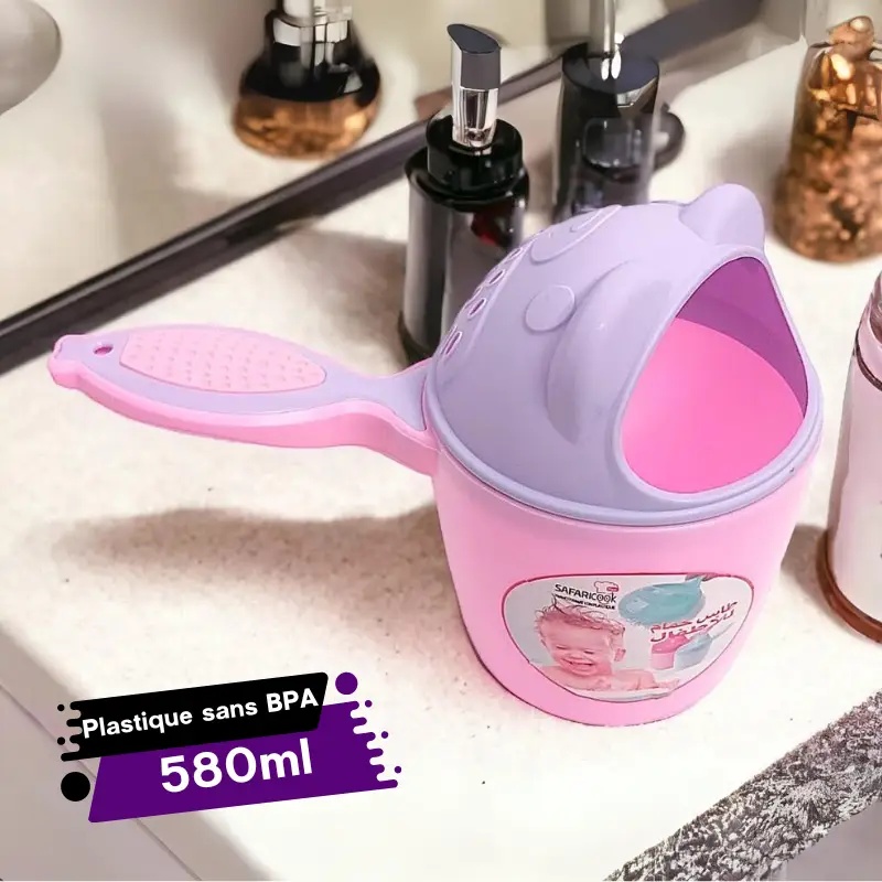 Tasse de Bain pour Bébé Rose avec Couvercle Violet  Safari Cook Plast