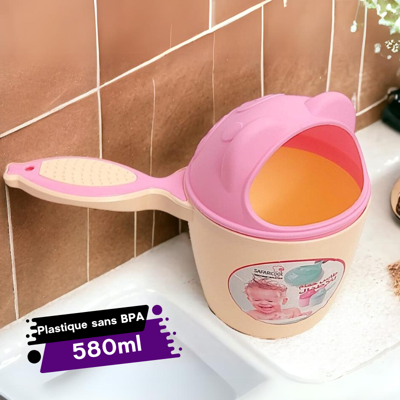 Tasse de Bain pour Bébé Beige avec Couvercle Rose Safari Cook Plast