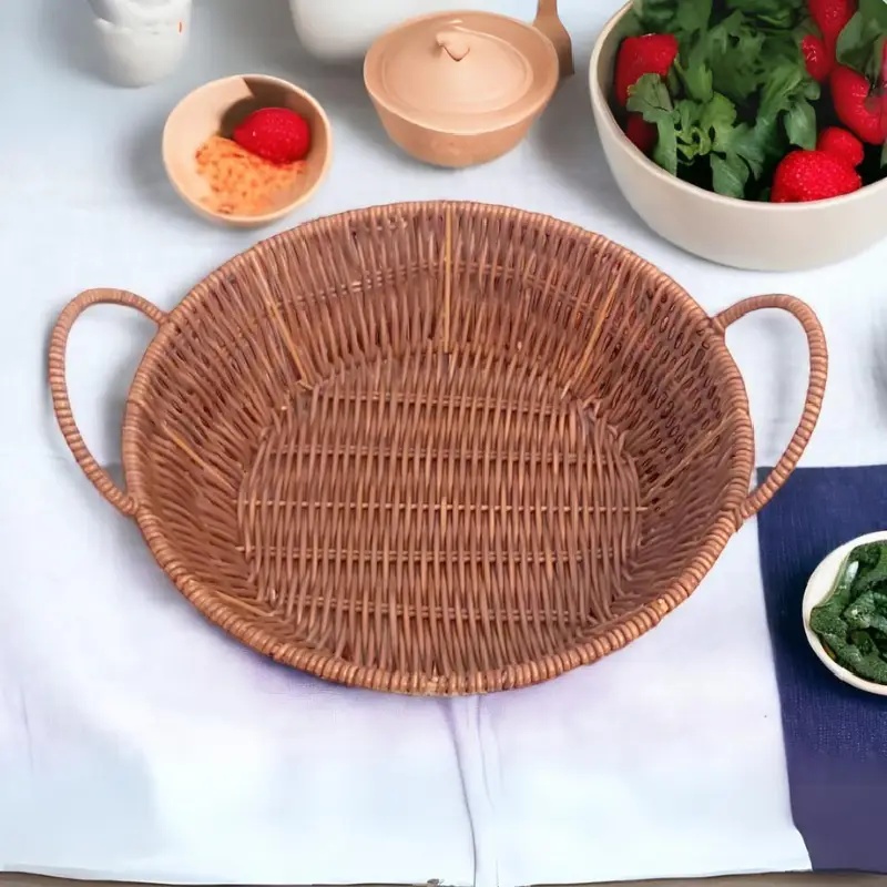 Panier de rangement tissé à la main circulaire en rotin