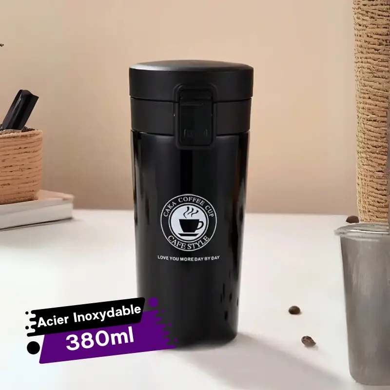 Thermos à Café Isotherme 380 ml en Acier Inoxydable avec Filtre -Noir