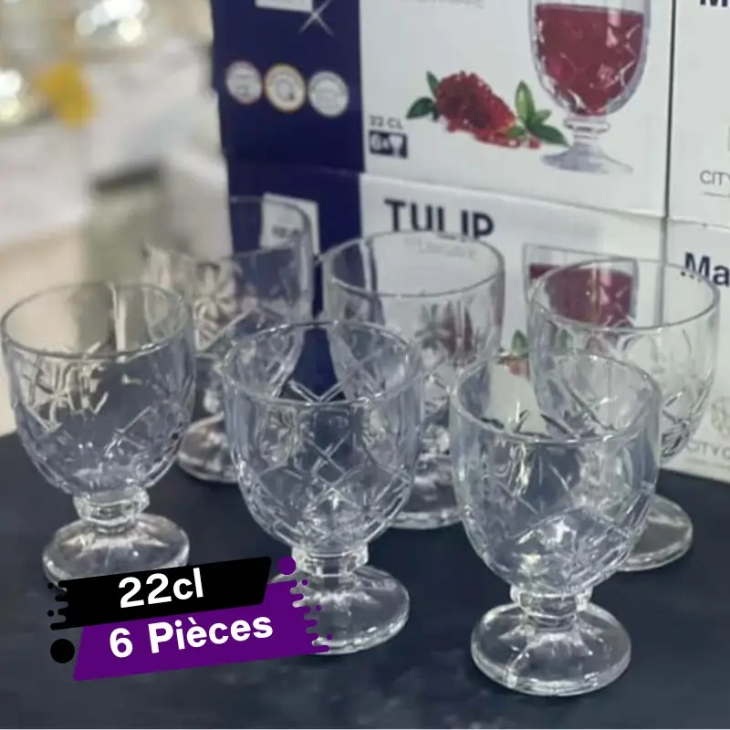 Coffret de 6 Coupes en Verre Azur Glass TULIP  22 cl