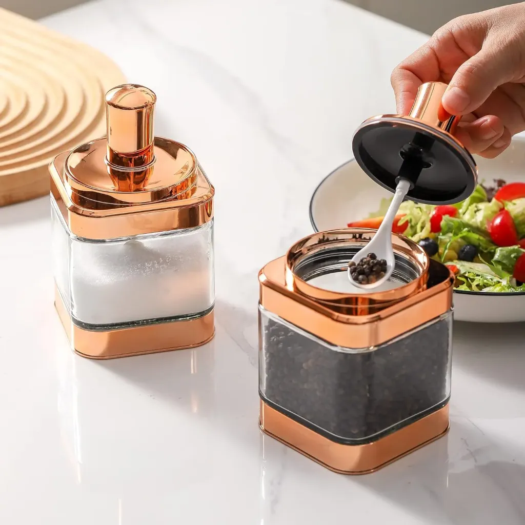 [EBAV-3GO-Bronze] Ensemble de 3 bocaux alimentaires en verre avec une cuillère-Bronze