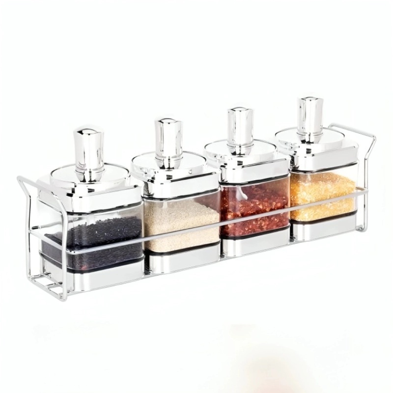 Ensemble de 4 bocaux alimentaires Argenté en verre avec une cuillère