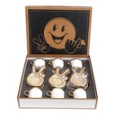 Service à Café de Luxe 6 Tasses + 6 Sous-Tasses – Design "Peace" – Céramique Blanc & Doré – 10 cl