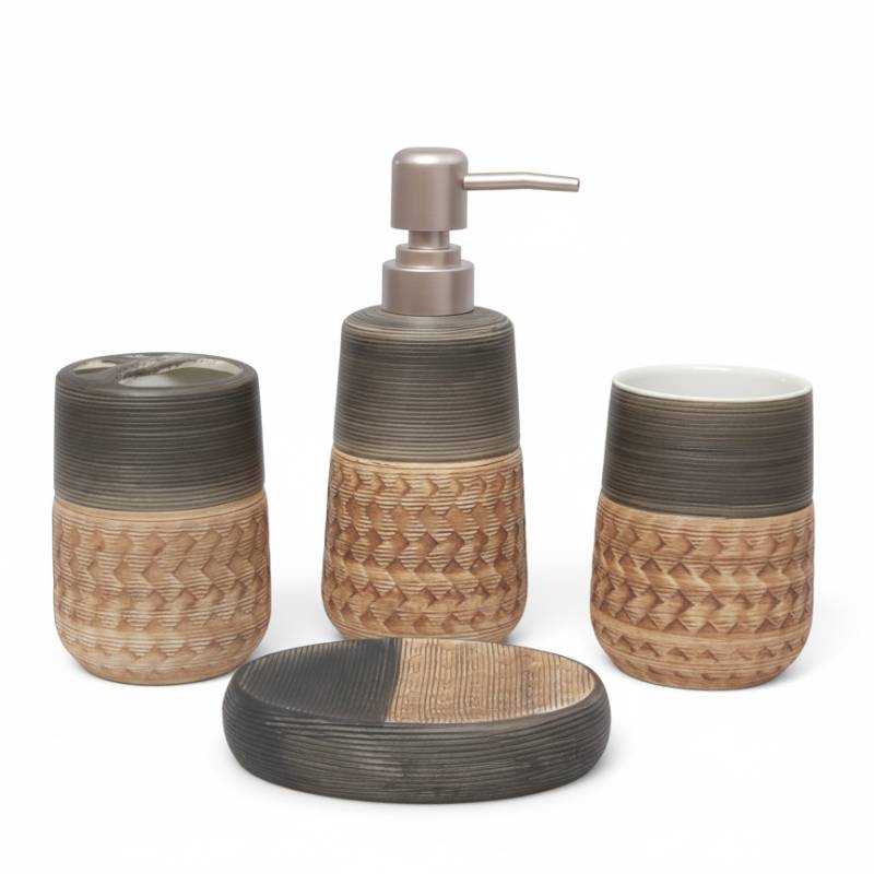 [EN4A-GO-Motif1] Ensemble de 4 accessoires de salle de bain en céramique GOLDEN HOUSE