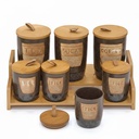 Porte Epices En Céramique 7 Pots Avec Support En Bois- Golden House