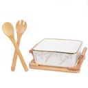 Saladier En Porcelaine Avec Support En Bois