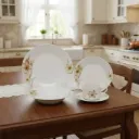 Service à Table 20 Pièces en Porcelaine - Floral Beige