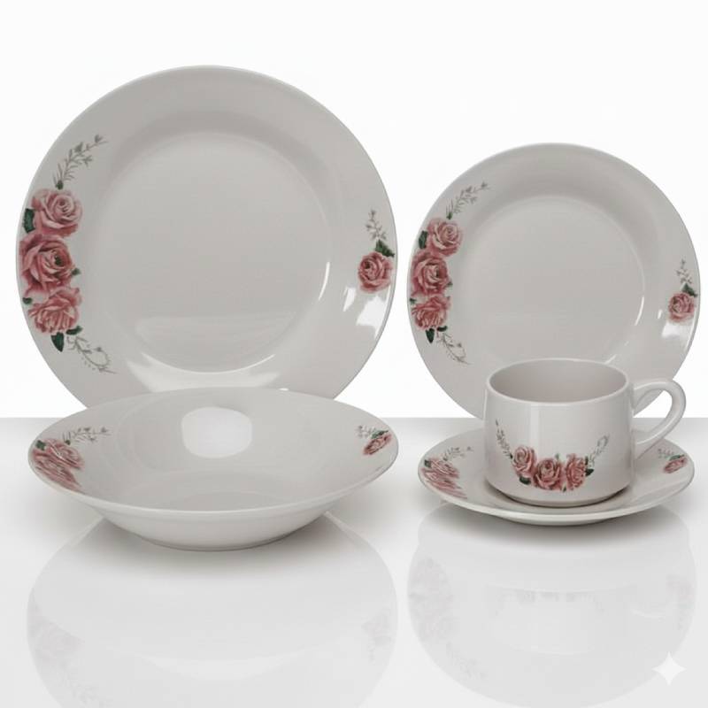 Service à Table 20 Pièces en Porcelaine - Floral Rose