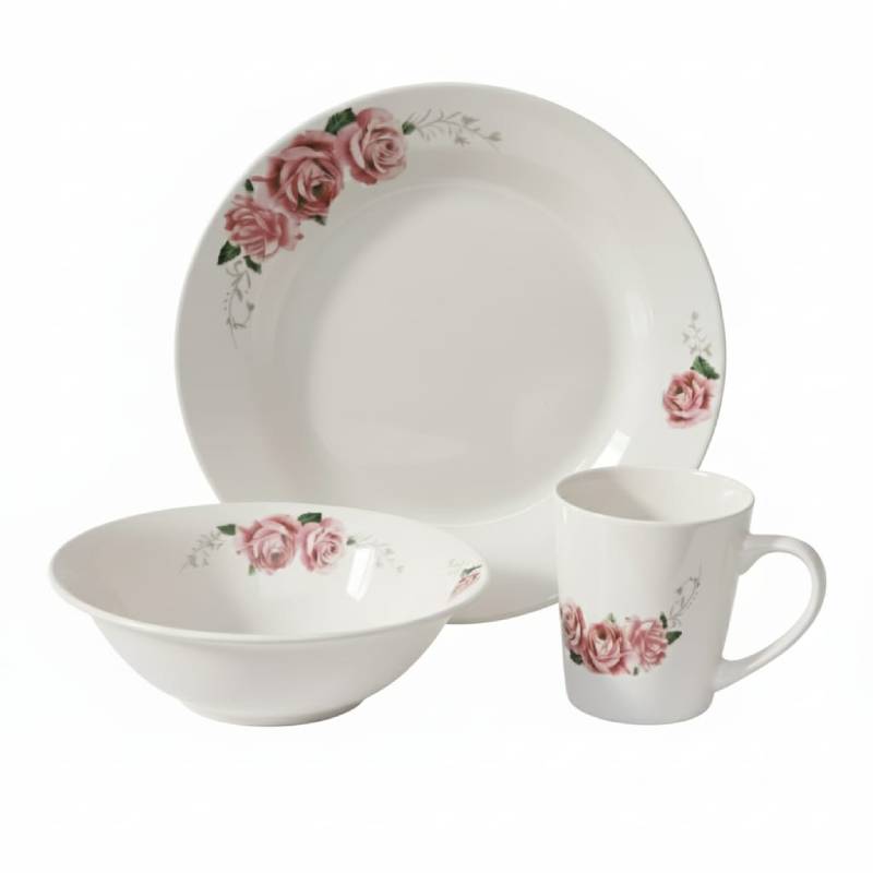 [SRV12-FRGO] Service à Table 12 Pièces en Porcelaine - Floral Rose