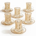 Lot De 6 Verres à Thé Avec Sous-Tasses - Motif Feuilles Dorées