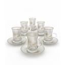 Lot De 6 Verres à Thé Avec Sous-Tasses - Motif Plumes Dorées