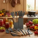 Set d'ustensiles de cuisine 19 pièces en silicone - Gris