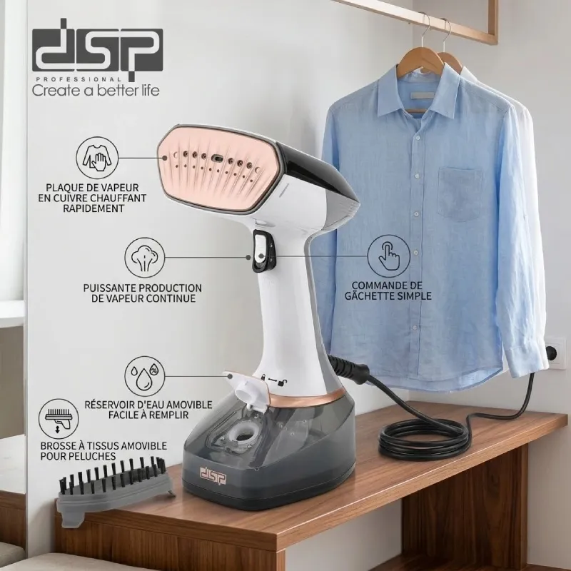 [KD1121-GO-NB] Défroisseur à main DSP 1400W 320ml-Noir-Blanc