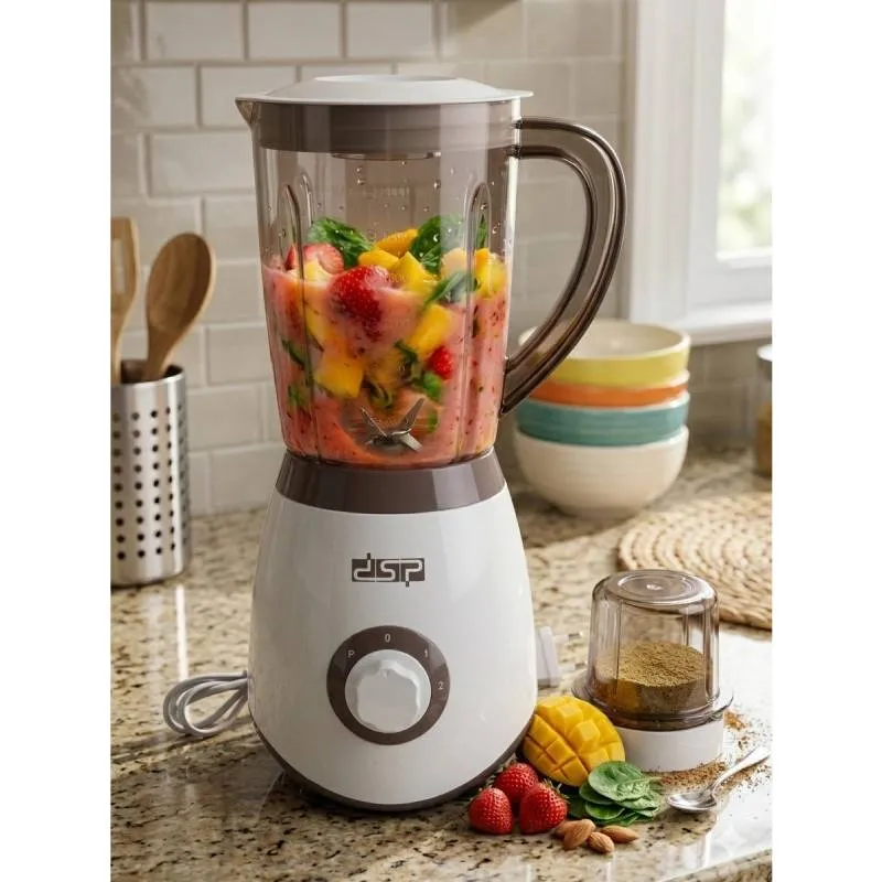 [KJ2002-GO-Marron] blender électrique DSP avec moulin à café/épices inclus -350W-1,5L-Marron