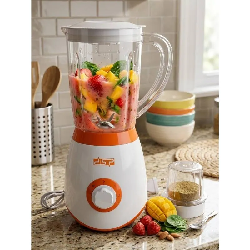 [KJ2002-GO-Orangé] blender électrique DSP avec moulin à café/épices inclus -350W-1,5L-Orangé