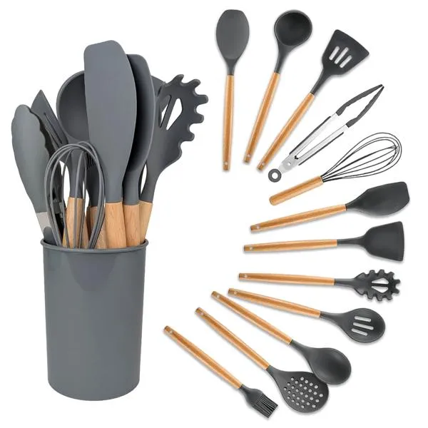 Set d'ustensiles de cuisine 12 pièces en silicone-Marron