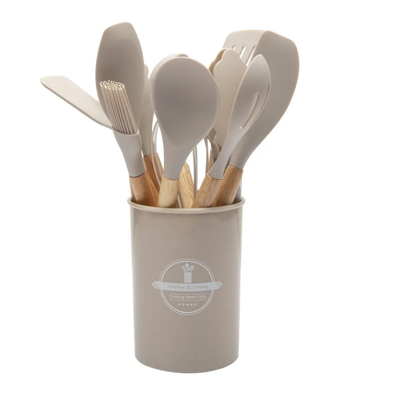 Set d'ustensiles de cuisine 12 pièces en silicone- Gris