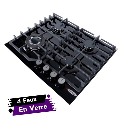 [FH-6095GBGO-Noir] Plaque De Cuisson 4 Feux À Gaz  Avec Fonte FLORENCE 59 X 50 Cm