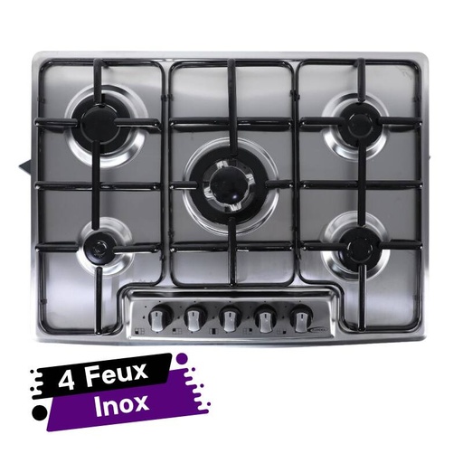 [M750WB-Flat70-GO] Plaque de Cuisson à Gaz 5 Feux Inox FLORENCE 50 x 68cm