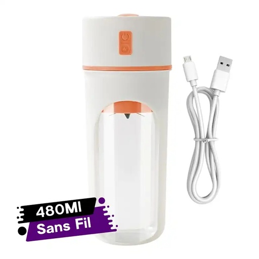 [SMK311-30GO] Mini Blender Mixeur Portable Rechargeable Forme Bouteille 480Ml orangé