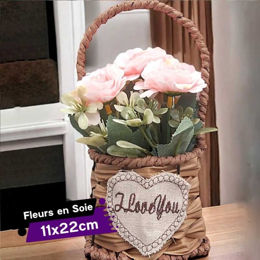 [SMK311-53GO] Panier Florale Artificiel avec des Fleurs Rose Saumon