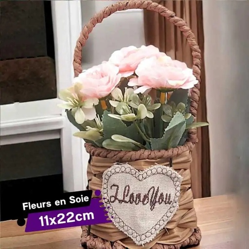 [SMK311-53GO] Panier Florale Artificiel avec des Fleurs Rose Saumon