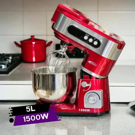 [SM6409E-GO-Rouge] Robot Pétrin Florence 5L 1500W Rouge avec Afficheur Digital