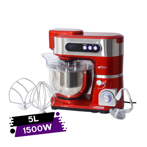 [SM6409E-GO-Rouge] Robot Pétrin Florence 5L 1500W Rouge avec Afficheur Digital