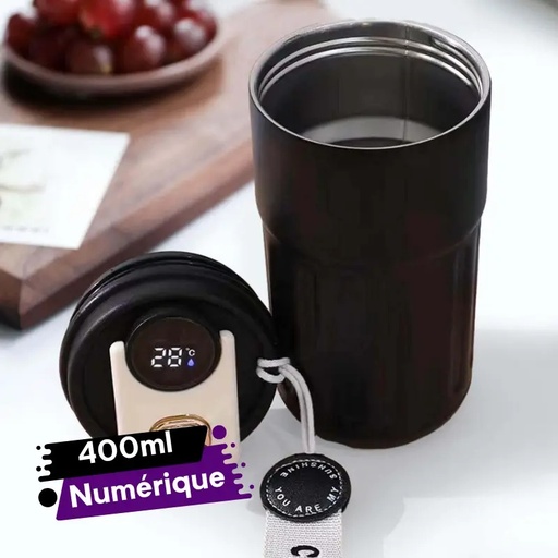 [THC3633-GO-Noir] Tasse à Café Numérique avec Affichage de la Température LED en Acier Inoxydable Noir