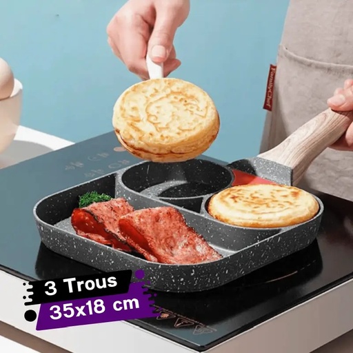 [PF3-GO] Poêle Granite Œufs Et Pancakes 3 Trous pour le Petit Déjeuner