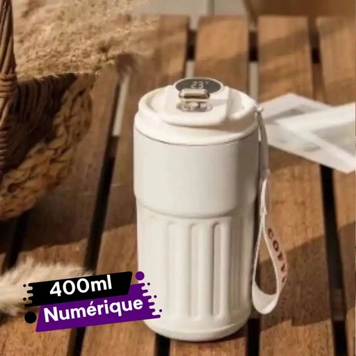 [THC3633-GO-Beige] Tasse à Café Numérique avec Affichage de la Température LED, en Acier Inoxydable Beige