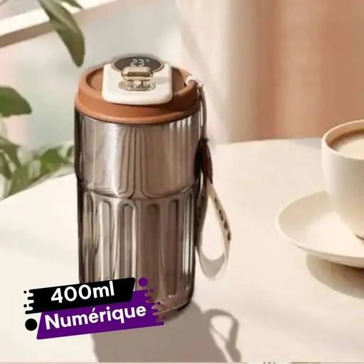 [THC3633-GO-Argentée] Tasse à Café Numérique avec Affichage de la Température LED, en Acier Inoxydable Argentée