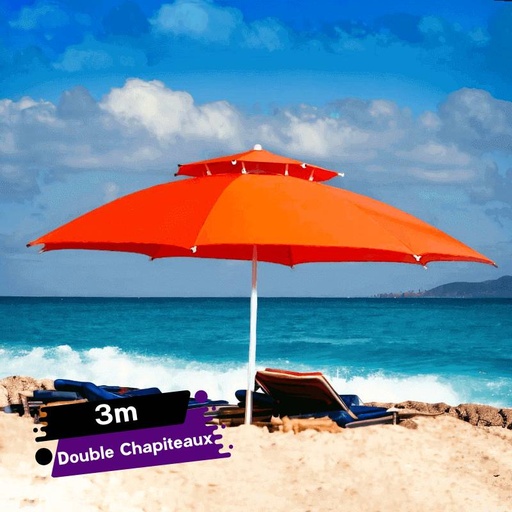 Parasol De Plage Double Chapiteaux-3 Mètres - En tissue anti UV