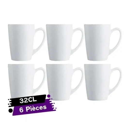 [N1231-GO] Coffret de 6 Mugs Blanc-Luminarc ESSENCE New Morning 32 CL