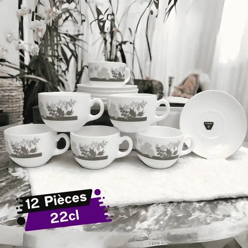 [F22GO] Coffret de 6 tasses à Café et Sous Tasses Luminarc-Foliage-22cl