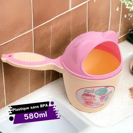 [CBBC-7GO] Tasse de Bain pour Bébé Beige avec Couvercle Rose Safari Cook Plast