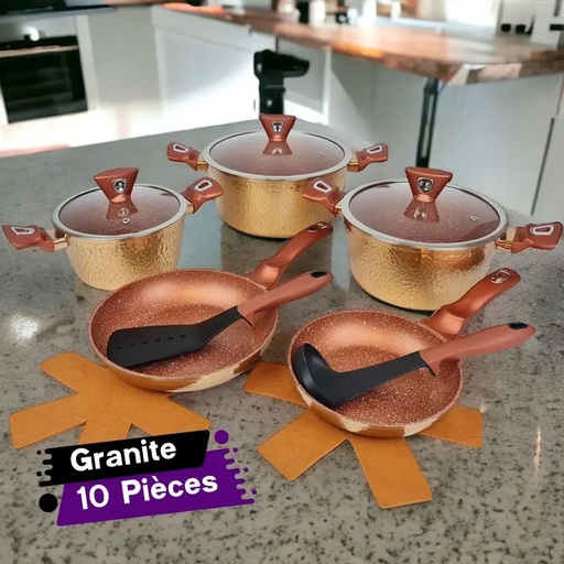 [SV10CB-GO] Batterie De Cuisine 10 Pièces Granite et Effet Cuivre BAROLY
