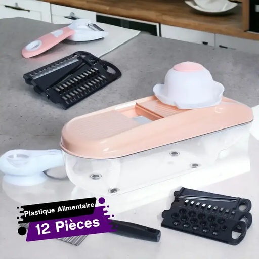 [MVS12-GO-Rose] Mandoline Végétale Slicer 12 Pièces-Rose