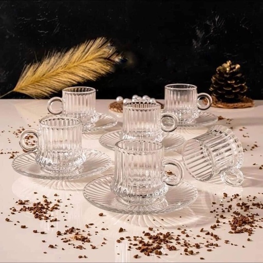 [SCRTT-GO] Service à café 12 pcs Azur Glass tasse et sou tasse -220ml -ROBUSTA Lines