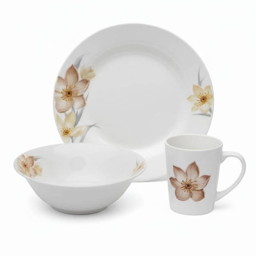 [SRV12-FBGO] Service à Table 12 Pièces en Porcelaine - Floral Beige