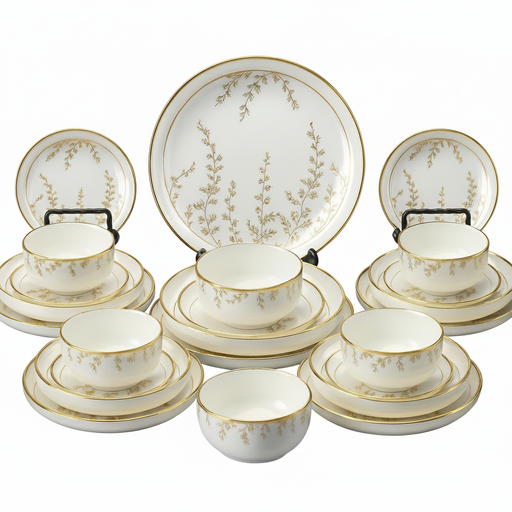 [SRV24-GO] Service à Table en Porcelaine 24 Pièces Golden House